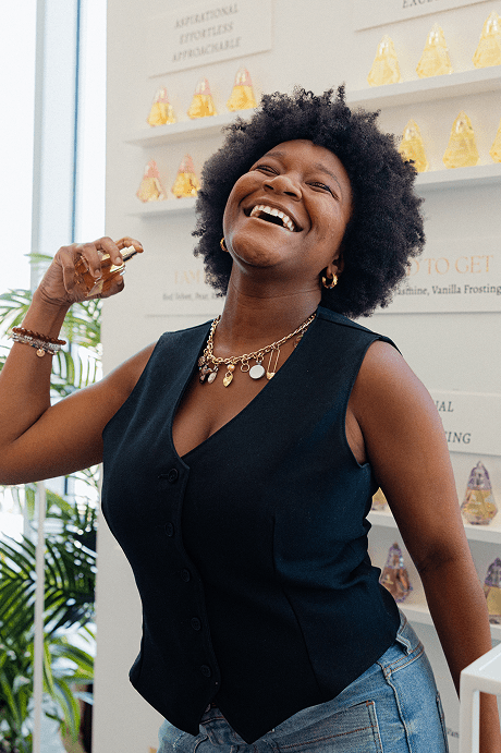 Person smiling and dancing